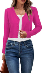 Newshows Womens 2025 Fall Cropped Cardigan Fashion Knit Bolero Shrug Long Sleeve V Neck Business Casual Sweater