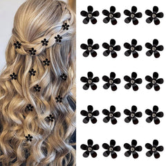YISSION 20Pcs Mini White Rhinestone Flower Hair Clips, Decorative Wedding Bridal Hair Barrettes and Pins for Girls Women