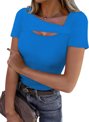 XIEERDUO Womens Summer Tops Short Sleeve Shirts for Women Sexy Tops Y2K Shirts One Piece Cutout Tops