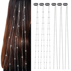 hoyuwak 6Pcs Hair Jewelry for Braids Rhinestone Hair Chains Clip In Bling Tassel Hair Charms Accessories for Women Girls Festival Rave, Silver