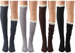 Syhood Cotton Women thigh high socks with Lace Trim over the knee High Socks Boutique Lace Tall Boot Stockings for Women