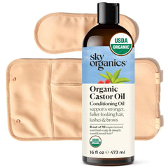 Sky Organics Castor Oil - USDA Certified Organic Hair Oil for Hair Growth, Skin, Face, Eyelashes - Cold Pressed & Hexane Free - Pure Organic Castor Oil Pack Wrap - Carrier & Hair Treatment Oil