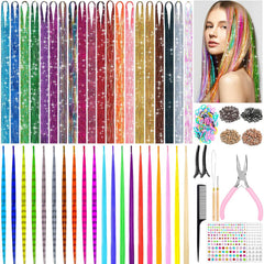 Hair Tinsel Kit with Tools, 20 Colors 4000 Strands Sparkling Glitter Tinsel Hair, Heat Resistant Shiny Fairy Hair Tinsel Extensions for Women Girls Hair Accessories for Cosplay Party