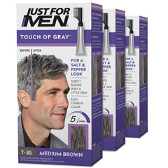 Just For Men Touch of Gray, Hair Coloring with Comb Applicator, Great for a Salt and Pepper Look - Medium Brown, T-35
