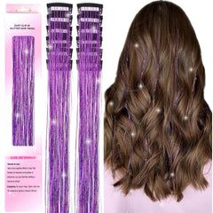 Hair Tinsel Clip in 12Pcs Pink Tinsel Hair Extensions, Clip in Hair Tinsel Fairy Glitter Hair Tinsel Kit Heat Resistant Sparkly Hair Accessories for Girls Women Kids (PINK)