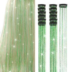 Hair Tinsel 12Pcs Clip in Rainbow Hair Accessories 20.5 Inch Fairy Hair Tinsel Kit for Women Girls Kids Glitter Extensions for Christmas Halloween New Year Party (Rainbow)