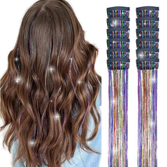 Hair Tinsel Clip in Pack of 12 Pcs Glitter Tinsel Hair Extensions 24 Inch Clip in Hair Tinsel Sparkly Fairy Hair Accessories for Girls Women Kids (Colorful)