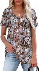 WEESO Womens T Shirts Short Sleeve Pleated Dressy Casual V Neck Summer Tops Blouses