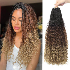 Goddess Box Braids Crochet Hair 1B - 8 Inch Pre Looped Boho Crochet Braids with Curly Ends, 8 Packs Crochet Hair for Black Women Boho 3X Synthetic Braiding Hair Extensions
