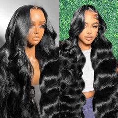 13x6 Lace Front Wigs Human Hair Pre Plucked 200% Density Body Wave HD Lace Front Wigs Human Hair Transparent Frontal Glueless Wigs Virgin Human Hair with Baby Hair for Women Natural Black 30 Inch