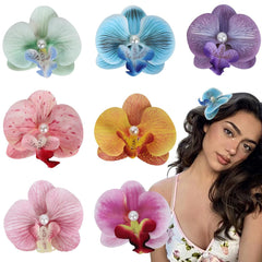 Hawaiian Flower Hair Clips, Bohemian Butterfly Orchid Hairpin, Artificial Tropical Phalaenopsis Hair Barrette for Seaside Holiday, Bridal Hair Accessories Pins Headwear for Women Girl(4 inches;7pcs)