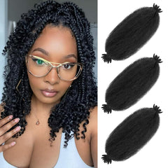 Springy Afro Twist Hair 8 Packs Marley Twist Braiding Hair 16 Inch Pre-Fluffed Spring Twist Hair For Soft Locs Afro Twist Hair For Women(1B#)