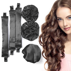 Satin Heatless Hair Curlers 3Sets/6PCS, Pillow Soft Rollers with Caps, No Heat Curling Rods and Headband for All Hair Types (3Sets-Pink)