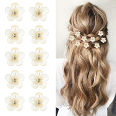 10Pcs Crystal-Adorned Mini Hair Barrettes and Sparkling Metal Side Clips for Girls and Women - Cute Pink Hair Accessories