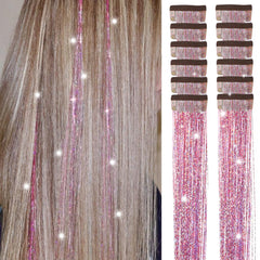 Hair Tinsel Clip in Pack of 12 Pcs Glitter Tinsel Hair Extensions 24 Inch Clip in Hair Tinsel Sparkly Fairy Hair Accessories for Girls Women Kids (Colorful)