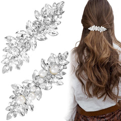 Joez Wonderful Rhinestone Hair Clips, Silver Bridal Hair Accessories for Women, Sparkly Crystal Hair Pins, Fancy Flower Hair Barrettes for Wedding, Bride, Long Hair (1 Pcs)