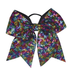 Women Girls Kids Teens Sequins Hair Bows Elastic Hair Tie Ribbon Large Cheer Bow Ponytail Holder Hair Band (Deep Pink)