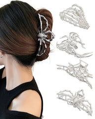 HAIMEIKANG 4 PCs Metal Hair Claw Clips - Irregular Large Clips for Women, Non-Slip Styling Accessories for Thick and Thin Hair (Silver)