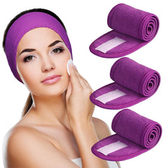 Denfany Spa Headband 3 Pack Ultra Soft Adjustable Face Wash Headband Terry Cloth Stretch Make Up Wrap for Face Washing, Shower, Facial Mask, Yoga (Black + White + Grey)