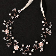 Hair Accessories: Bridal Pearl Flower Headpiece Headband for Girls, Flower Girls, and Women (Gold)