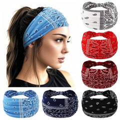 YARIEW Boho Wide Bandana Headbands - Stretch Knotted Elastic Head Wraps for Women, Yoga, Workout, and Hair Accessories (6 Pack)