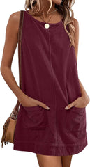 Caracilia Women Fall Dress 2025 Corduroy Overall Pinafore Skirtall Jumper Dresses with Pockets