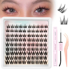 Lash Clusters Manga Eyelash Clusters Wispy Spiky Cluster Eyelash Natural Look Extensions Individual 144pcs 8-16mm Fairy Lashes Volume Anime Lash Clusters Cosplay Lashes DIY at Home