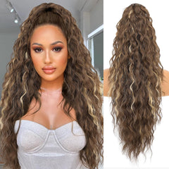 ORSUNCER Claw Long Wavy Ponytail Extension Black Brown 30" Curly Pony Tail Clip in Hair Extensions for Women fluffy Natural Looking Synthetic Hairpiece for Daily Use