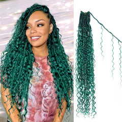 Boho Faux Locs Crochet Hair 30 Inch Goddess Locs 8 Packs Boho Soft Locs Crochet Hair with Curly Ends Pre-looped Long Bohemian River Locs Crochet Hair for Black Women(30Inch, 1B)