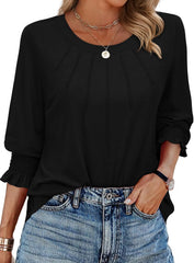 Spring Tops for Women 2025 3/4 Sleeve Blouse Crewneck Pleated Tunic Tops Dressy Casual Shirts Business Work Outfits