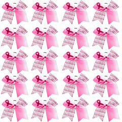 20 Pieces 7 Inch Breast Cancer Awareness Cheer Hair Bows Ponytail Holder Large Glitter Pink Ribbon Hair Bows Accessories Elastic Band Handmade for Teens Women