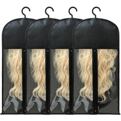 Jonley 4Pcs Extra Long Wig Storage Bags with Hanger, Wig Storage for Multiple Wigs, Wig Bag with Hook Storage, Breathable and Easy Carry Home Hair Salon Travel Use (Black 31.5in)