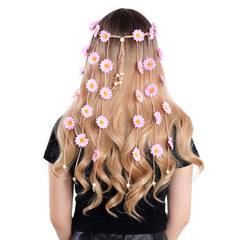 Sucrain 1pcs Flower Hippie Headband Floral Crown Summer Sunflower Hair Accessories for 70 s Bohemian Costumes Style (White)