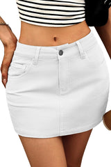 ELLEVEN Stretchy Mini Jean Skirt for Women,Low Waist Denim Skirts with Pockets