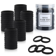 50PCS Black Cotton Seamless Hair Ties for Women and Girls - Soft, Stretchy Ponytail Holders, No Damage Elastics for Thick, Heavy & Curly Hair