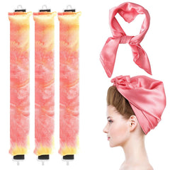 3 Pack No Heat Curling Rod with 1 Scarf, Velvet Hair Curlers to Sleep in Overnight Curls with Hook Blowout Rods Headband with Silk Scarf Curl Styling Kit for Long Medium Hair