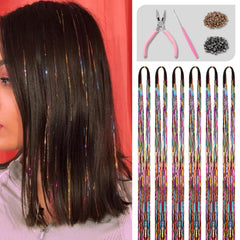 Hair Tinsel Kit with Tools and Instruction Easy to Use 12 Colors 2400 Strands 48 Inches Tinsel Hair Extensions for Women and Girls, Glitter Sparkling Shinny Fairy Hair Accessories for Party