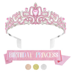 Birthday Sash, Crowns, Tiara and Headband Set for Women - Birthday Queen Decorations