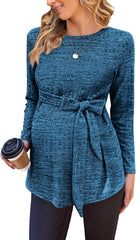Ekouaer Women's Maternity Shirts Long Sleeve Pregnancy Tops Casual Ribbed Knit Winter Pregnant Blouses