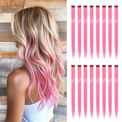 Pink Hair Extensions, 16 Pcs Colorful Clip in Hair Extensions Synthetic, 22 inch Rainbow Hairpieces for Girls Women Kids Favor Gift & Cosplay Dress Up Fashion Party Birthday (Pink)