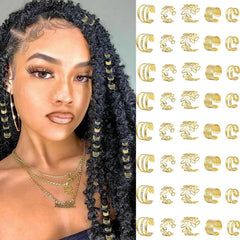 20 PCS Gold Hair Jewelry for Braids with Crystal Rhinestone Dreadlock Braid Clips Non-Piercing Ear Cuffs Clip Jewelry for Women Men Hair Accessories Braids
