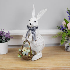 Rabbit with Easter Basket Decoration - 13" - Brushed White