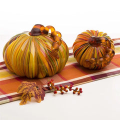 Glitzhome Fall Thanksgiving Multi Striped Handblown Glass Pumpkins Table Accent