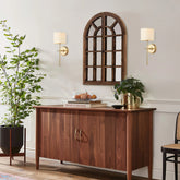 Wood Arched Window 2-door Wall Mirror