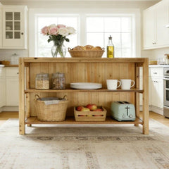 59.05" Solid Wood Kitchen Island with Storage, Dining Prep Table