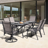 7-Piece Outdoor Dining Set with Textilene Stationary and Swivel Chairs