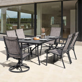 7-Piece Outdoor Dining Set with Textilene Stationary and Swivel Chairs
