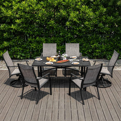 7-Piece Outdoor Dining Set with Textilene Stationary and Swivel Chairs