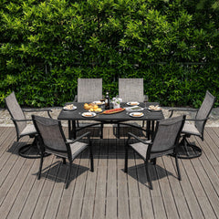7-Piece Outdoor Dining Set with Textilene Stationary and Swivel Chairs