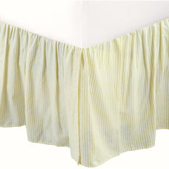 Cozy Line Golden Farmhouse Ticking Cotton Bed Skirt Cream Striped Ruffled Dust Ruffle, Tailored 16" Drop